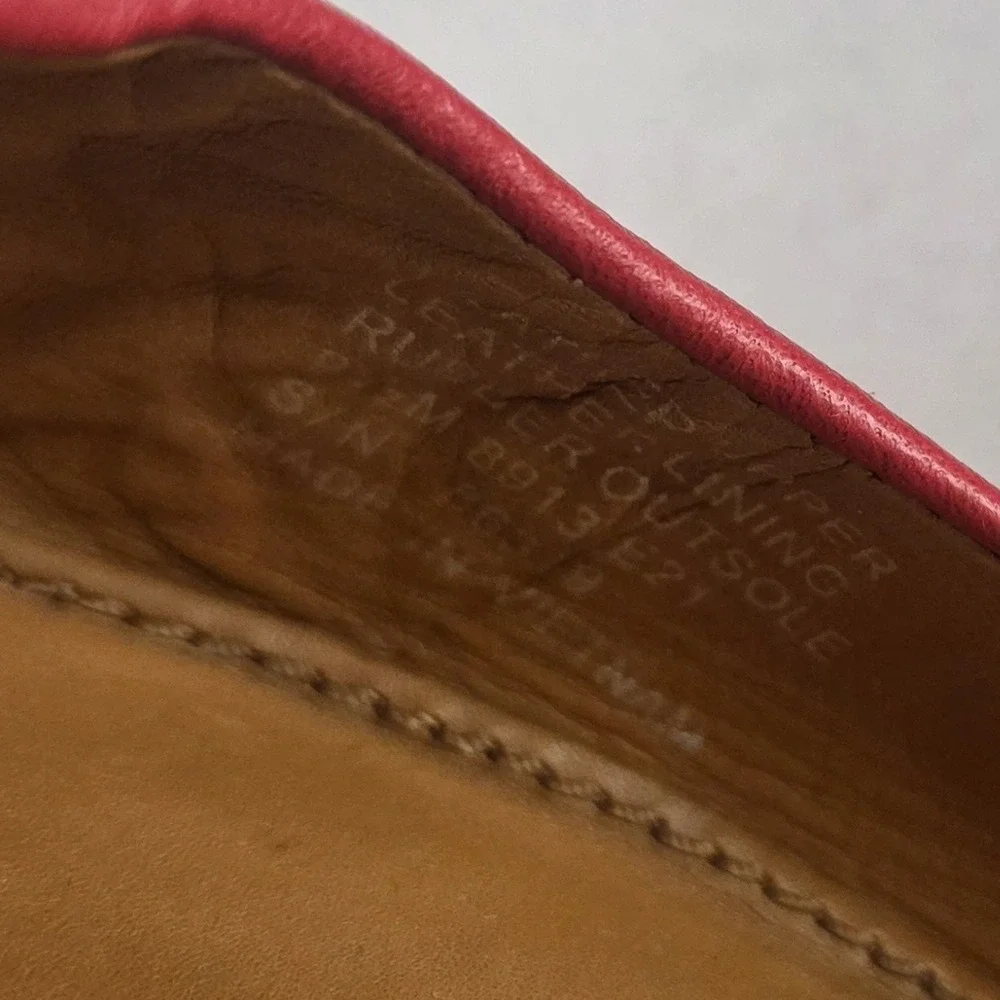 Tory Burch Reva Red Pebbled Leather Ballet Flats Gold Logo Medallion Women's US